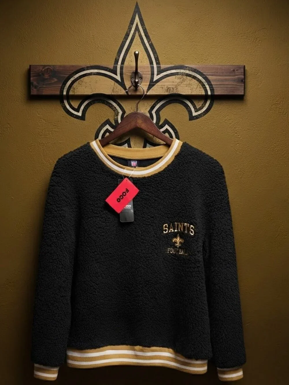 NFL Saints Black Gold Faux Fur Men's Sweater XL